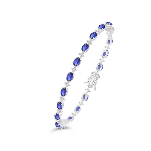 [BRC01SAP00WCZB539] Sterling Silver 925 Bracelet Rhodium Plated Embedded With Sapphire Corundum And White Zircon