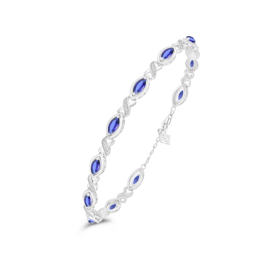 [BRC01SAP00WCZB541] Sterling Silver 925 Bracelet Rhodium Plated Embedded With Sapphire Corundum And White Zircon