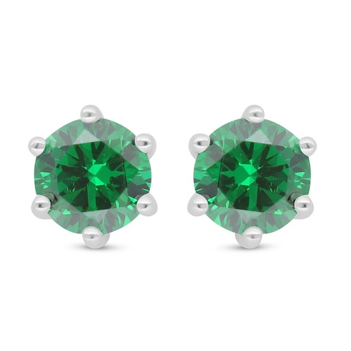 [EAR01EMR00000D006] Sterling Silver 925 Earring Rhodium Plated Embedded With Emerald Zircon 