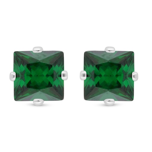 [EAR01EMR00000D007] Sterling Silver 925 Earring Rhodium Plated Embedded With Emerald Zircon 