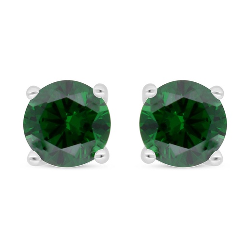 [EAR01EMR00000D020] Sterling Silver 925 Earring Rhodium Plated Embedded With Emerald Zircon 