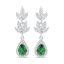 Sterling Silver 925 Earring Rhodium Plated Embedded With Emerald Zircon And White Zircon