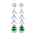 Sterling Silver 925 Earring Rhodium Plated Embedded With Emerald Zircon And White Zircon