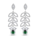 Sterling Silver 925 Earring Rhodium Plated Embedded With Emerald Zircon And White Zircon