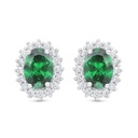 Sterling Silver 925 Earring Rhodium Plated Embedded With Emerald Zircon And White Zircon