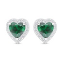 Sterling Silver 925 Earring Rhodium Plated Embedded With Emerald Zircon And White Zircon