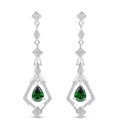 Sterling Silver 925 Earring Rhodium Plated Embedded With Emerald Zircon And White Zircon