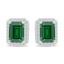 Sterling Silver 925 Earring Rhodium Plated Embedded With Emerald Zircon And White Zircon