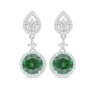 Sterling Silver 925 Earring Rhodium Plated Embedded With Emerald Zircon And White Zircon