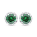 Sterling Silver 925 Earring Rhodium Plated Embedded With Emerald Zircon And White Zircon