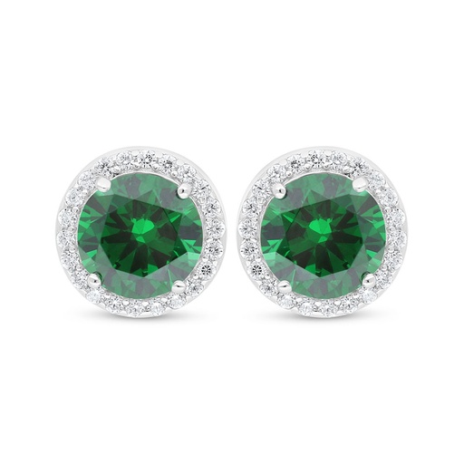 [EAR01EMR00WCZD040] Sterling Silver 925 Earring Rhodium Plated Embedded With Emerald Zircon And White Zircon