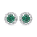 Sterling Silver 925 Earring Rhodium Plated Embedded With Emerald Zircon And White Zircon