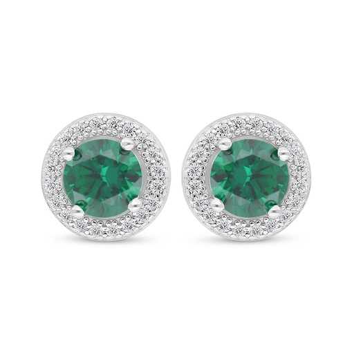 [EAR01EMR00WCZD041] Sterling Silver 925 Earring Rhodium Plated Embedded With Emerald Zircon And White Zircon