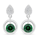 Sterling Silver 925 Earring Rhodium Plated Embedded With Emerald Zircon And White Zircon