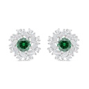 Sterling Silver 925 Earring Rhodium Plated Embedded With Emerald Zircon And White Zircon