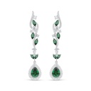 Sterling Silver 925 Earring Rhodium Plated Embedded With Emerald Zircon And White Zircon