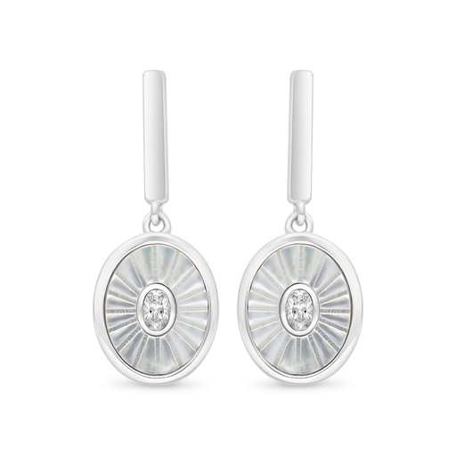 [EAR01MOP00WCZD069] Sterling Silver 925 Earring Rhodium Plated Embedded With White Shell And White Zircon