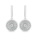 Sterling Silver 925 Earring Rhodium Plated Embedded With White Shell And White Zircon