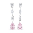 Sterling Silver 925 Earring Rhodium Plated Embedded With Pink Zircon And White Zircon