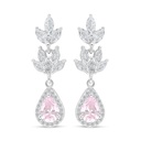 Sterling Silver 925 Earring Rhodium Plated Embedded With Pink Zircon And White Zircon