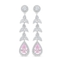 Sterling Silver 925 Earring Rhodium Plated Embedded With Pink Zircon And White Zircon