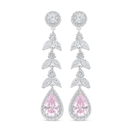 [EAR01PIK00WCZC993] Sterling Silver 925 Earring Rhodium Plated Embedded With Pink Zircon And White Zircon