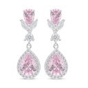 Sterling Silver 925 Earring Rhodium Plated Embedded With Pink Zircon And White Zircon