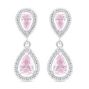 Sterling Silver 925 Earring Rhodium Plated Embedded With Pink Zircon And White Zircon