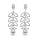 Sterling Silver 925 Earring Rhodium Plated Embedded With Pink Zircon And White Zircon