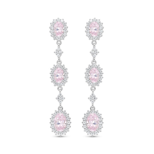 [EAR01PIK00WCZD001] Sterling Silver 925 Earring Rhodium Plated Embedded With Pink Zircon And White Zircon