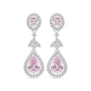 Sterling Silver 925 Earring Rhodium Plated Embedded With Pink Zircon And White Zircon