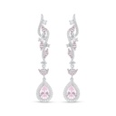 Sterling Silver 925 Earring Rhodium Plated Embedded With Pink Zircon And White Zircon