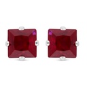 Sterling Silver 925 Earring Rhodium Plated Embedded With Ruby Corundum 