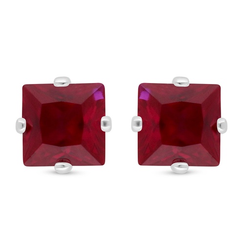 [EAR01RUB00000D007] Sterling Silver 925 Earring Rhodium Plated Embedded With Ruby Corundum 