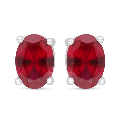 [EAR01RUB00000D068] Sterling Silver 925 Earring Rhodium Plated Embedded With Ruby Corundum 