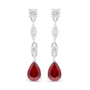 Sterling Silver 925 Earring Rhodium Plated Embedded With Ruby Corundum And White Zircon