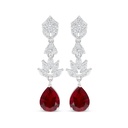 Sterling Silver 925 Earring Rhodium Plated Embedded With Ruby Corundum And White Zircon