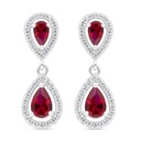 Sterling Silver 925 Earring Rhodium Plated Embedded With Ruby Corundum And White Zircon