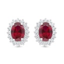 Sterling Silver 925 Earring Rhodium Plated Embedded With Ruby Corundum And White Zircon