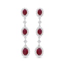 Sterling Silver 925 Earring Rhodium Plated Embedded With Ruby Corundum And White Zircon