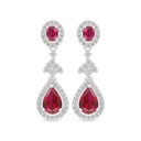 Sterling Silver 925 Earring Rhodium Plated Embedded With Ruby Corundum And White Zircon