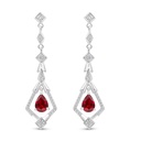 Sterling Silver 925 Earring Rhodium Plated Embedded With Ruby Corundum And White Zircon