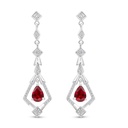 Sterling Silver 925 Earring Rhodium Plated Embedded With Ruby Corundum And White Zircon