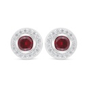 Sterling Silver 925 Earring Rhodium Plated Embedded With Ruby Corundum And White Zircon