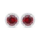 Sterling Silver 925 Earring Rhodium Plated Embedded With Ruby Corundum And White Zircon