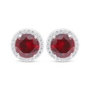 Sterling Silver 925 Earring Rhodium Plated Embedded With Ruby Corundum And White Zircon