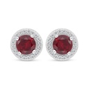 Sterling Silver 925 Earring Rhodium Plated Embedded With Ruby Corundum And White Zircon