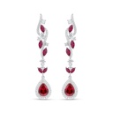 Sterling Silver 925 Earring Rhodium Plated Embedded With Ruby Corundum And White Zircon