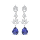 Sterling Silver 925 Earring Rhodium Plated Embedded With Sapphire Corundum And White Zircon