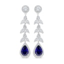 Sterling Silver 925 Earring Rhodium Plated Embedded With Sapphire Corundum And White Zircon